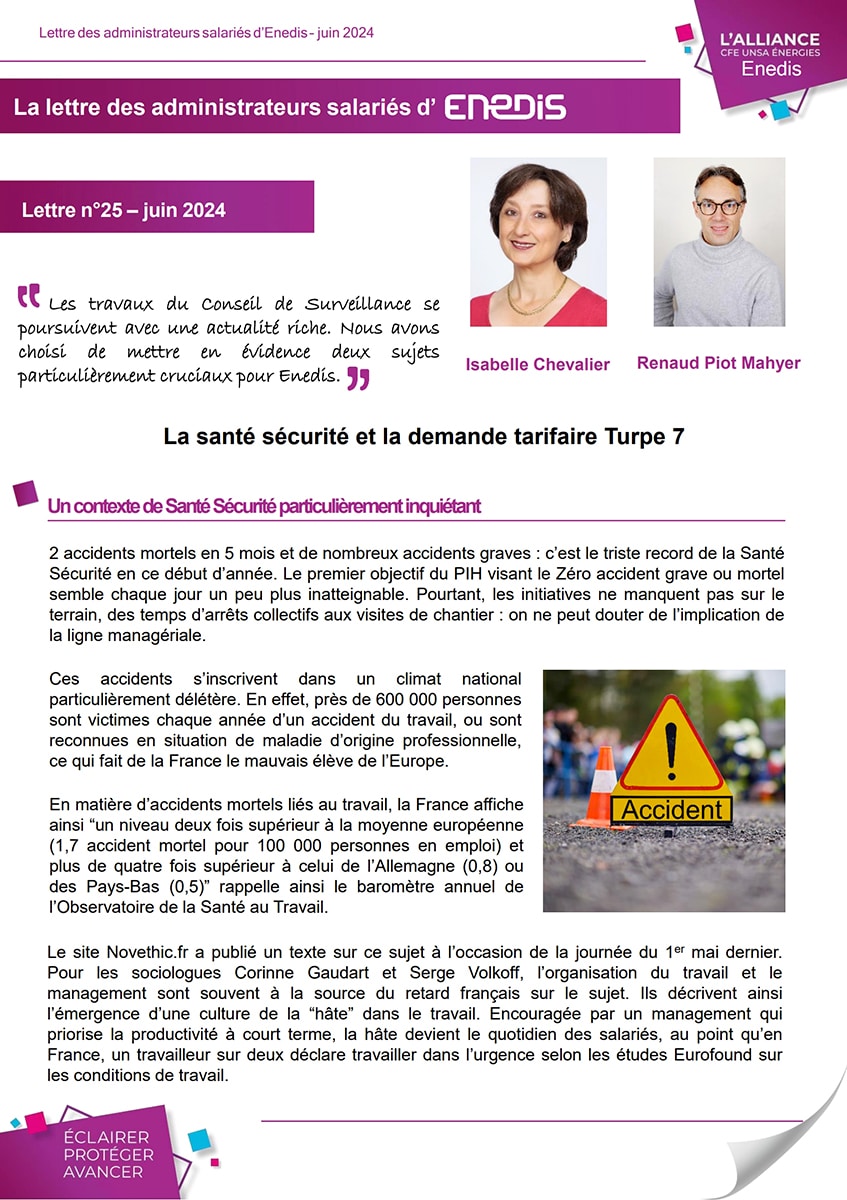 Couverture Lettre des administrateurs salariés d'Enedis - Juin 2024