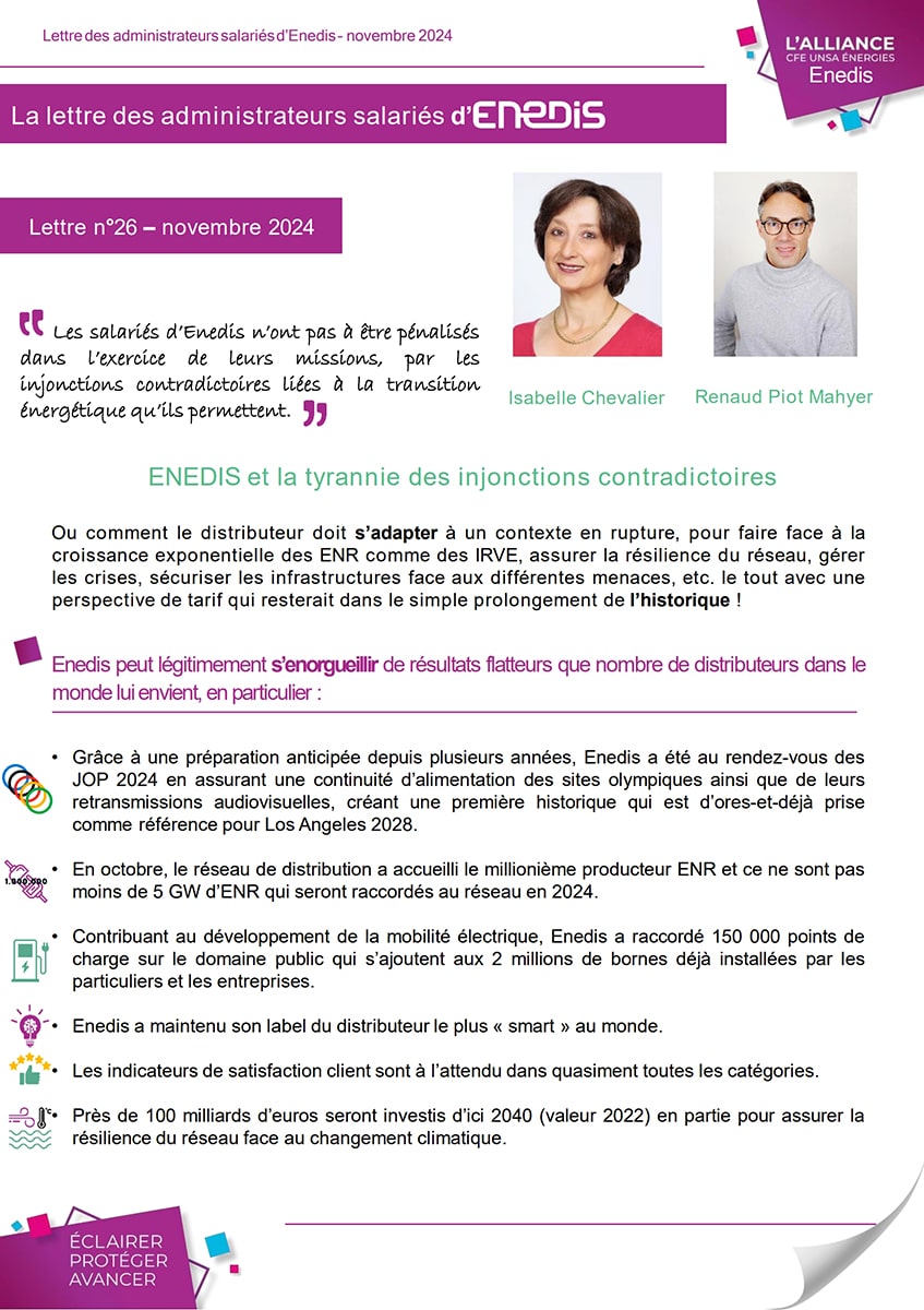 Couverture Lettre des administrateurs salariés d'Enedis - novembre 2024